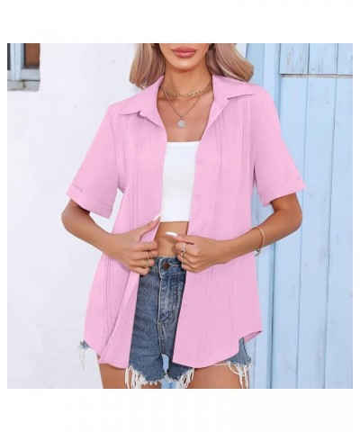 Womens Button Down Shirt 2023 Short Sleeve Blouse Collared V Neck Summer Tops Trendy Casual Ladies Work Clothing J025-pink $7...