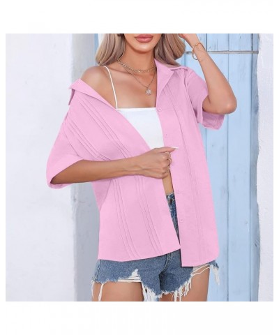 Womens Button Down Shirt 2023 Short Sleeve Blouse Collared V Neck Summer Tops Trendy Casual Ladies Work Clothing J025-pink $7...