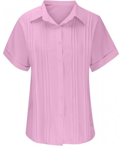 Womens Button Down Shirt 2023 Short Sleeve Blouse Collared V Neck Summer Tops Trendy Casual Ladies Work Clothing J025-pink $7...