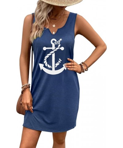 Women's Casual Sundress Sleeveless V Neck Summer Boho Beach Dress Floral T-Shirts Dress Loose Tank Dresses Anchor Blue $15.17...