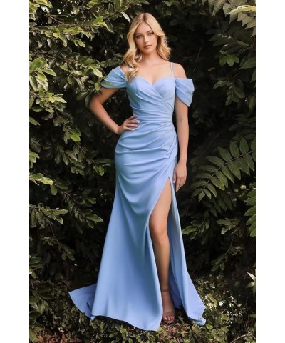 Satin Bridesmaid Dresses for Women Off Shoulder Prom Dress Long Mermaid Prom Gown with Slit MN586 Brown $34.80 Dresses