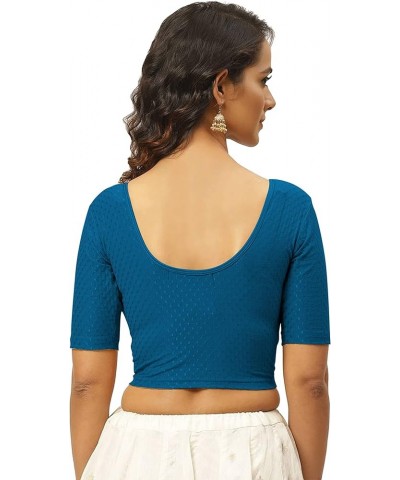 Women's Cotton Readymade Saree Blouse Stretchable Crop Top Choli Bustier Top Cyan $10.42 Blouses