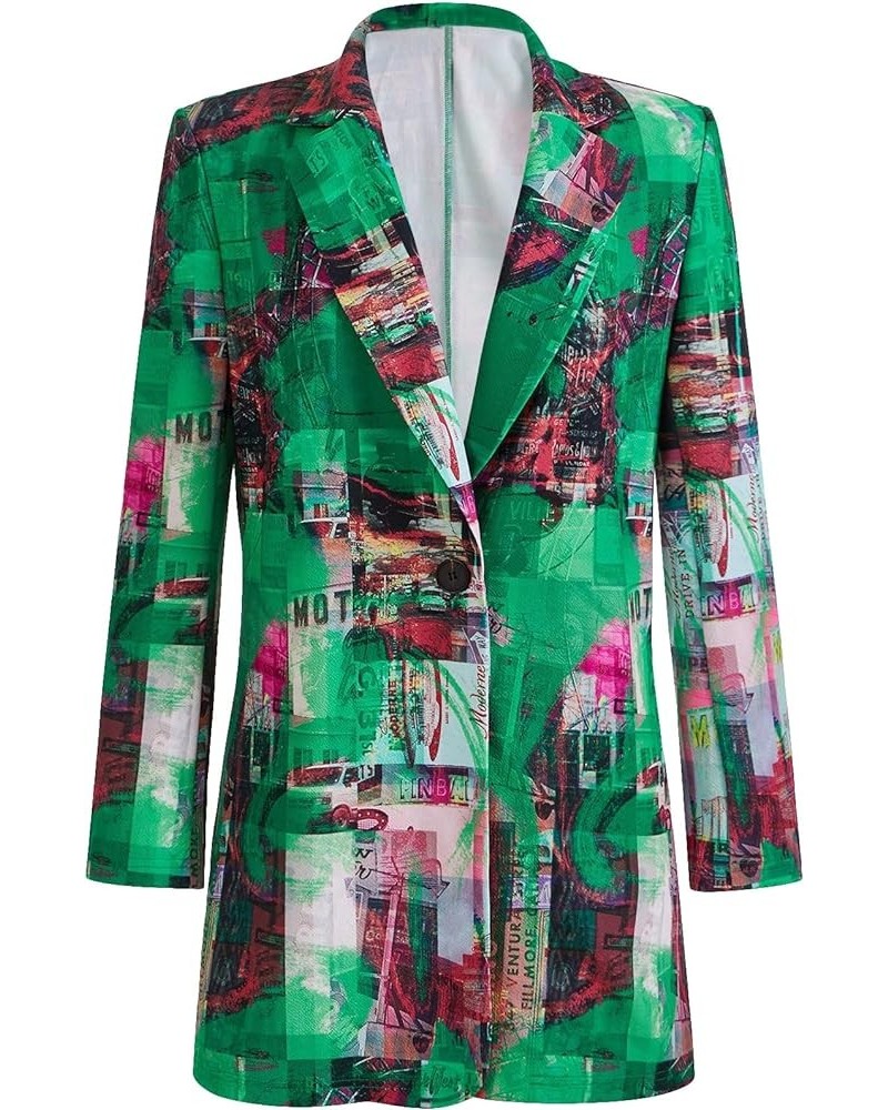 Women's Letter Graphic Print Button Front Blazer Long Sleeve Casual Jacket Green $19.94 Blazers