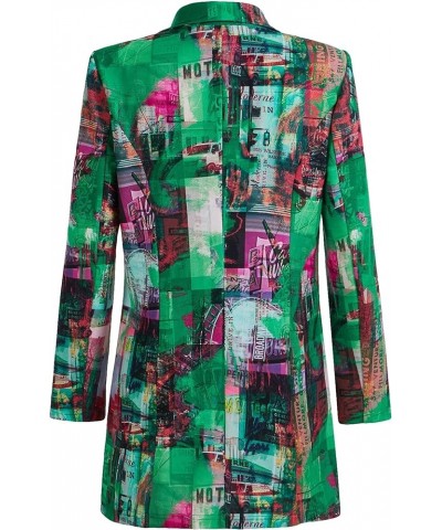 Women's Letter Graphic Print Button Front Blazer Long Sleeve Casual Jacket Green $19.94 Blazers