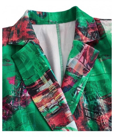 Women's Letter Graphic Print Button Front Blazer Long Sleeve Casual Jacket Green $19.94 Blazers