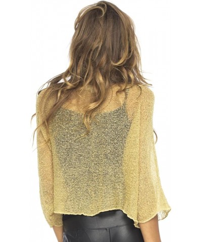 Womens Sheer Blouse Top Lightweight Knit Shrug Sweater Poncho Natural Gold $13.58 Sweaters