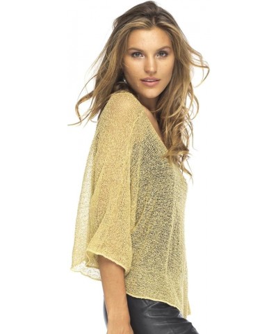 Womens Sheer Blouse Top Lightweight Knit Shrug Sweater Poncho Natural Gold $13.58 Sweaters