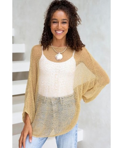 Womens Sheer Blouse Top Lightweight Knit Shrug Sweater Poncho Natural Gold $13.58 Sweaters