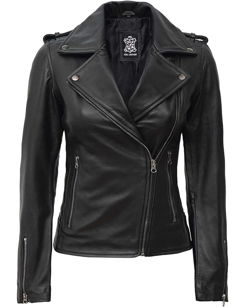 Leather Jacket Women - Real Lambskin Asymmetrical Style Casual Fashion Leather Jackets For Womens Kirsten - Black Leather Jac...