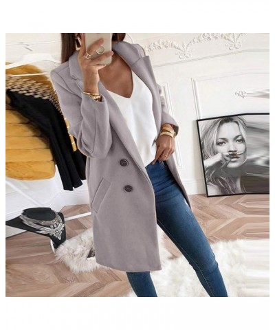 Women's Faux Wool Elegant Coat Collar Lapel Open Double Breasted Trench Jacket Slim Long Pea Coat Overcoat Outwear Y12grey $1...