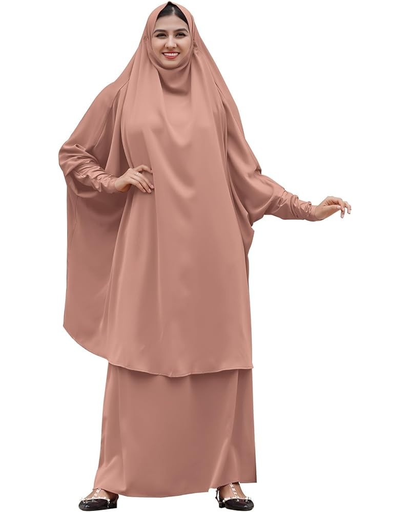 Women Two Piece Muslim Prayer Dress Khimar Hijab + Skirt Set Islamic Ramadan Clothes Kaftan Abaya Dubai Outfit Khaki $20.44 S...