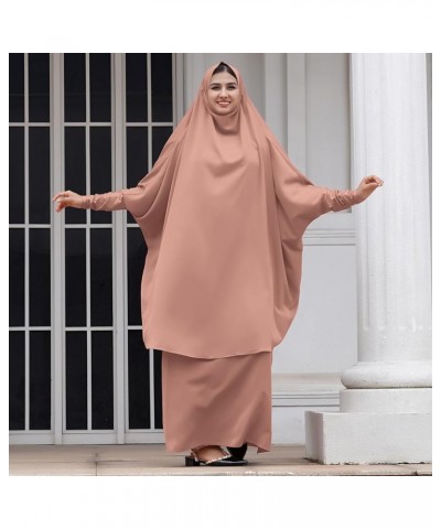 Women Two Piece Muslim Prayer Dress Khimar Hijab + Skirt Set Islamic Ramadan Clothes Kaftan Abaya Dubai Outfit Khaki $20.44 S...