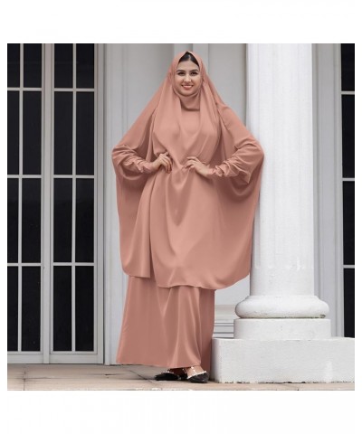 Women Two Piece Muslim Prayer Dress Khimar Hijab + Skirt Set Islamic Ramadan Clothes Kaftan Abaya Dubai Outfit Khaki $20.44 S...