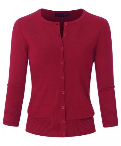 Women's 3/4 Sleeve Crew Neck Button Down Stretch Knit Cardigan Sweater (S-3XL) Jcd003_red $13.64 Sweaters