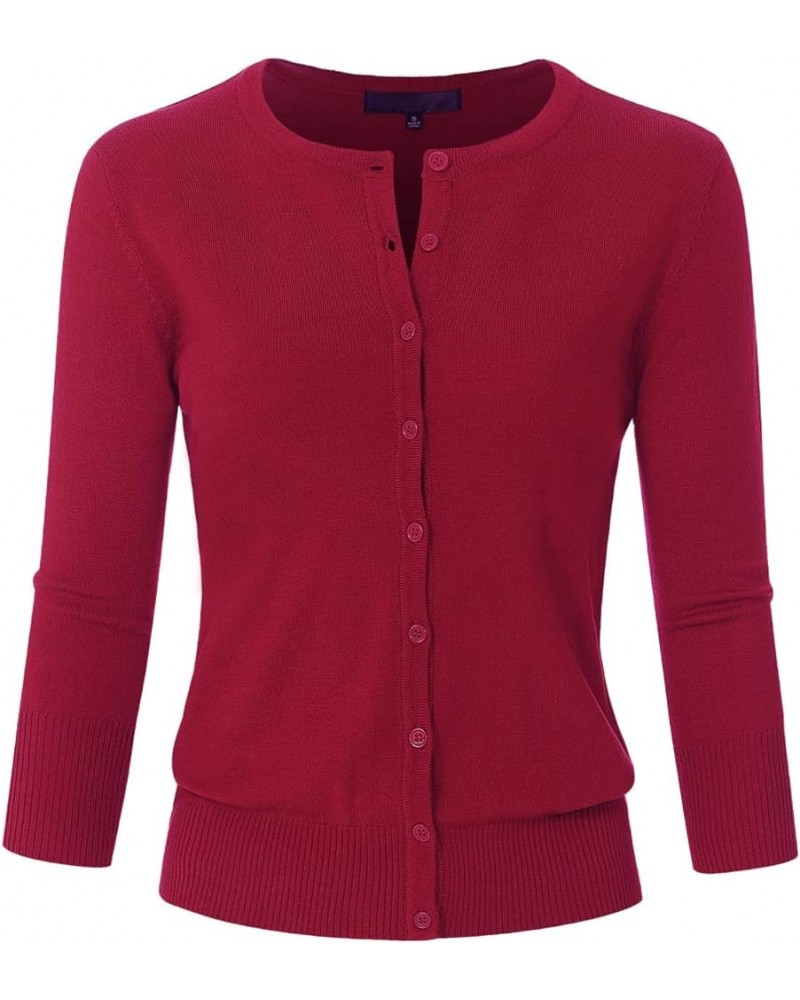 Women's 3/4 Sleeve Crew Neck Button Down Stretch Knit Cardigan Sweater (S-3XL) Jcd003_red $13.64 Sweaters