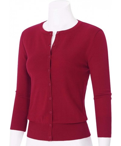 Women's 3/4 Sleeve Crew Neck Button Down Stretch Knit Cardigan Sweater (S-3XL) Jcd003_red $13.64 Sweaters