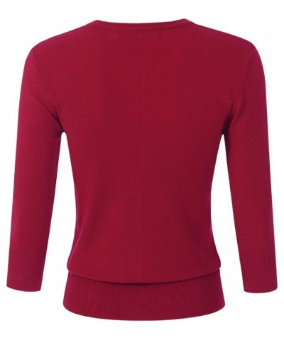 Women's 3/4 Sleeve Crew Neck Button Down Stretch Knit Cardigan Sweater (S-3XL) Jcd003_red $13.64 Sweaters