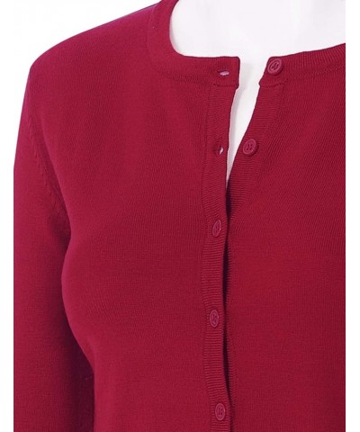 Women's 3/4 Sleeve Crew Neck Button Down Stretch Knit Cardigan Sweater (S-3XL) Jcd003_red $13.64 Sweaters