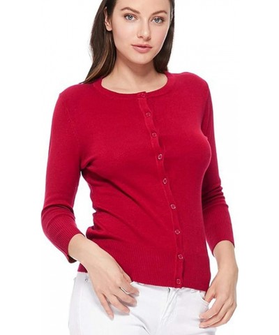 Women's 3/4 Sleeve Crew Neck Button Down Stretch Knit Cardigan Sweater (S-3XL) Jcd003_red $13.64 Sweaters