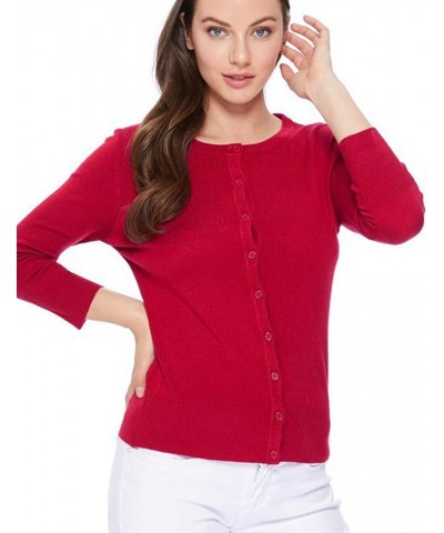 Women's 3/4 Sleeve Crew Neck Button Down Stretch Knit Cardigan Sweater (S-3XL) Jcd003_red $13.64 Sweaters