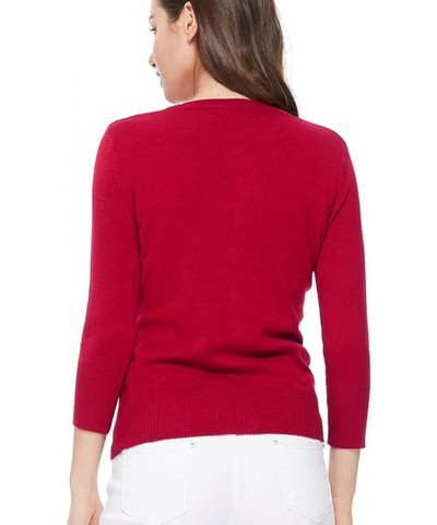 Women's 3/4 Sleeve Crew Neck Button Down Stretch Knit Cardigan Sweater (S-3XL) Jcd003_red $13.64 Sweaters