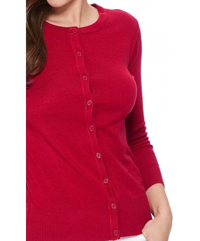 Women's 3/4 Sleeve Crew Neck Button Down Stretch Knit Cardigan Sweater (S-3XL) Jcd003_red $13.64 Sweaters