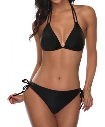 Women Triangle Bikini Sets Halter Two Piece Sexy Swimsuit String Tie Side Bathing Suit Black 1 $12.60 Swimsuits