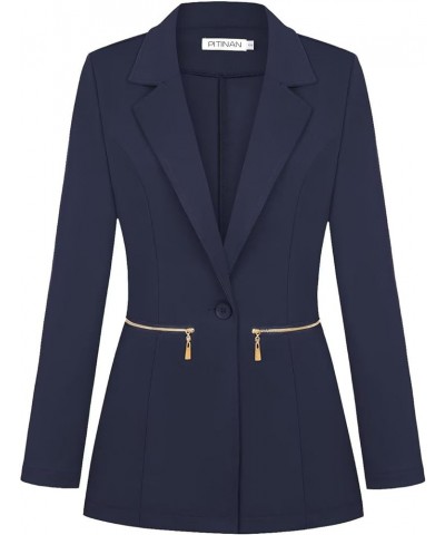 Womens Casual Blazer Long Sleeve Open Front Cardigan Work Office Blazer Jackets with Zipper Pockets S-3XL Navy Blue $24.19 Suits