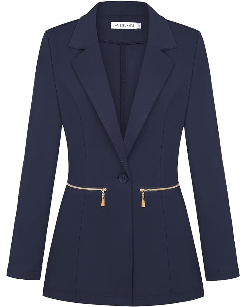 Womens Casual Blazer Long Sleeve Open Front Cardigan Work Office Blazer Jackets with Zipper Pockets S-3XL Navy Blue $24.19 Suits