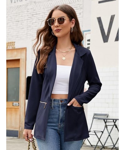 Womens Casual Blazer Long Sleeve Open Front Cardigan Work Office Blazer Jackets with Zipper Pockets S-3XL Navy Blue $24.19 Suits