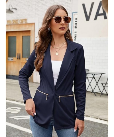 Womens Casual Blazer Long Sleeve Open Front Cardigan Work Office Blazer Jackets with Zipper Pockets S-3XL Navy Blue $24.19 Suits