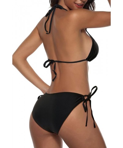 Women Triangle Bikini Sets Halter Two Piece Sexy Swimsuit String Tie Side Bathing Suit Black 1 $12.60 Swimsuits