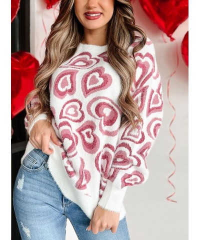 Women Cute Oversized Sweater Y2k Heart Print Long Sleeve Knit Pullover Jumper Crewneck Loose Sweaters Top D Knitted White $14...