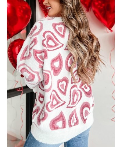 Women Cute Oversized Sweater Y2k Heart Print Long Sleeve Knit Pullover Jumper Crewneck Loose Sweaters Top D Knitted White $14...