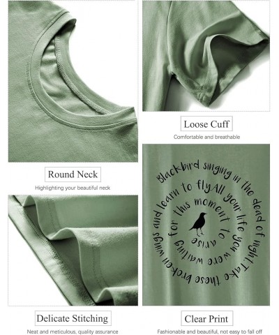 Women Blackbird Singing Letter Graphic Printed T-Shirt Short Sleeve Tops 1-olive $11.70 T-Shirts