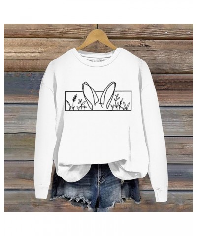 Easter Shirts for Women 2024 Trendy Easter Eggs Bunny Print Round Neck Blouse T-Shirts Casual Long Sleeve Pullover Tops 02whi...