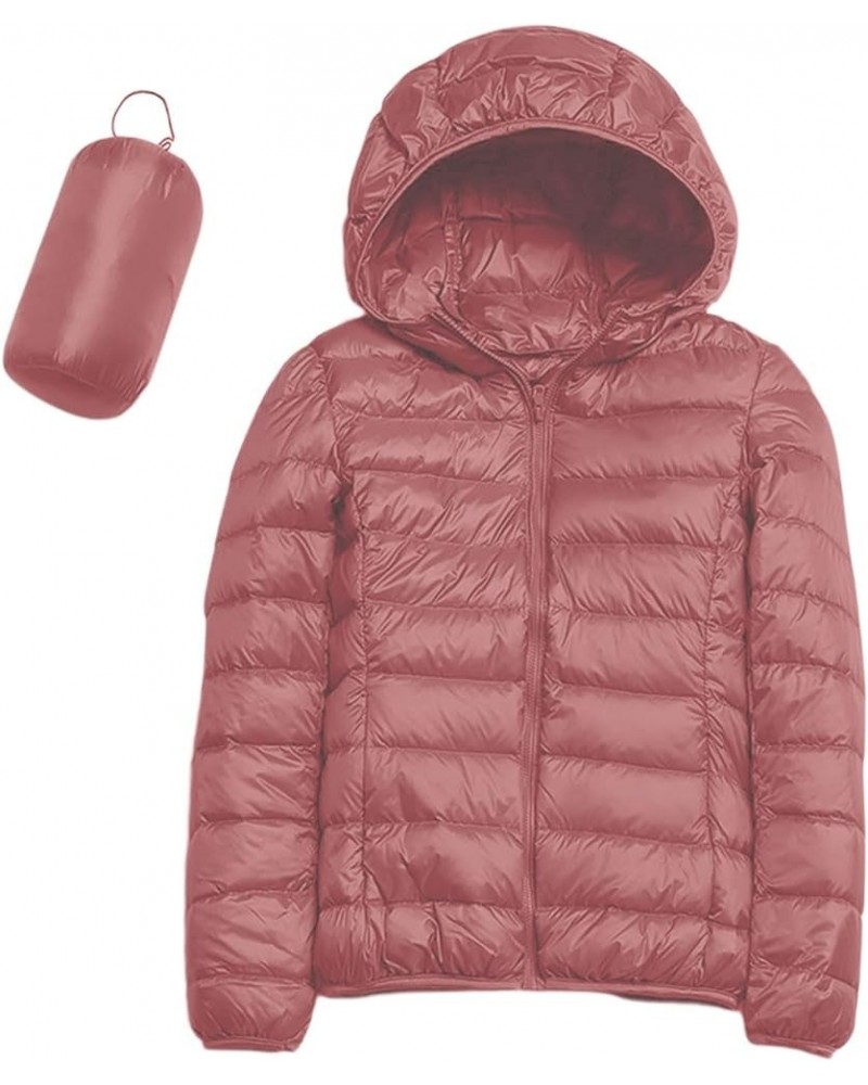 Packable Down Jacket for Women Lightweight Winter Duck Down Jackets Slim Fit Bubble Coat Zipper Warm Puffer Jacket with Hood ...