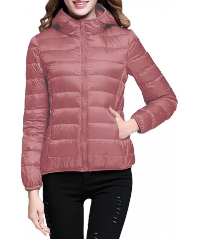 Packable Down Jacket for Women Lightweight Winter Duck Down Jackets Slim Fit Bubble Coat Zipper Warm Puffer Jacket with Hood ...