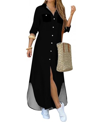 Women Beach Loose Shift Shirt Dress Casual Loose Maxi Dresses Elegant Party Cocktail Dress Black $14.40 Dresses