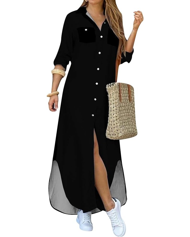 Women Beach Loose Shift Shirt Dress Casual Loose Maxi Dresses Elegant Party Cocktail Dress Black $14.40 Dresses