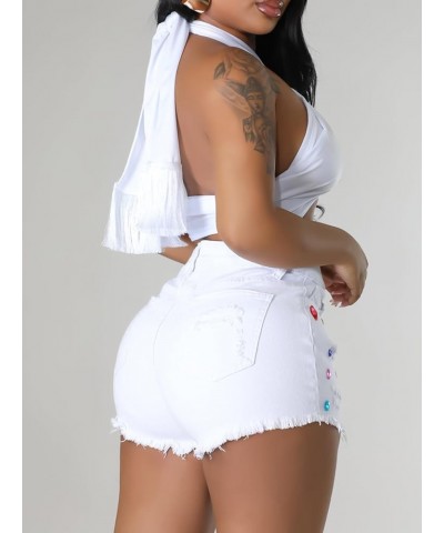 Jean Shorts Womens Casual Ripped Frayed Raw Hem Denim Shorts White $18.19 Shorts