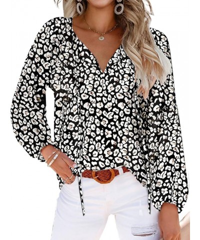 Womens Summer Cute Floral Ruffle Short Sleeve and Long Sleeve V Neck Casual Boho Loose Ladies Tops Shirts Blouses Y-black $11...