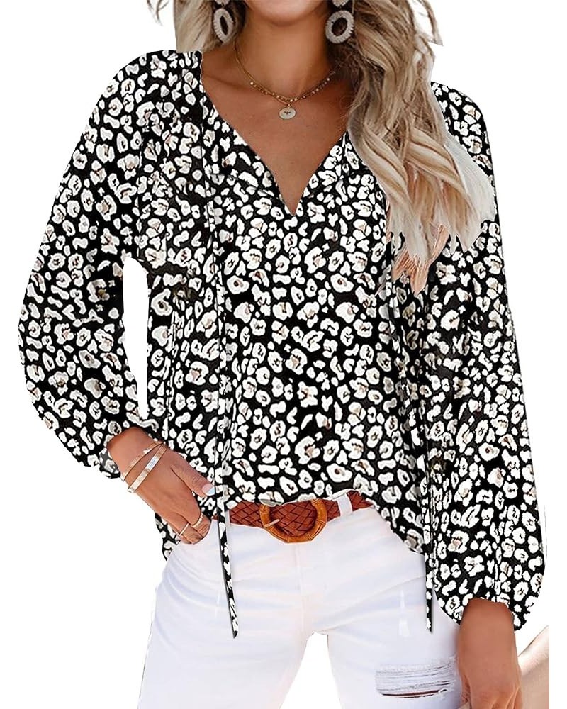 Womens Summer Cute Floral Ruffle Short Sleeve and Long Sleeve V Neck Casual Boho Loose Ladies Tops Shirts Blouses Y-black $11...