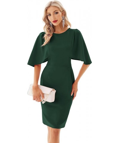 Women 3/4 Ruffle Sleeve Slim Fit Business Pencil Dress Blackish Green $22.95 Dresses