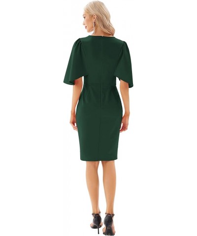 Women 3/4 Ruffle Sleeve Slim Fit Business Pencil Dress Blackish Green $22.95 Dresses