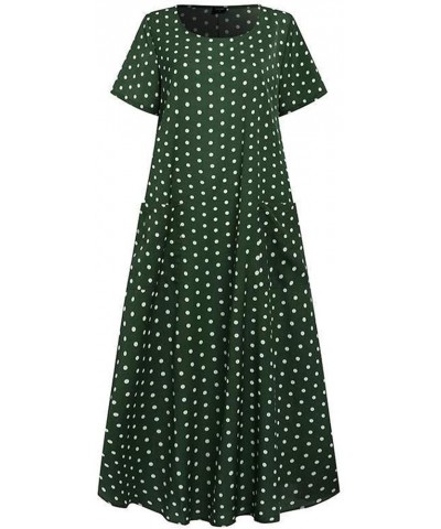 Women's Casual Loose Sundress Long Dress Plus Size Polka Dot Short Sleeve Crew Neck Long Dresses with Pockets Green $6.59 Dre...