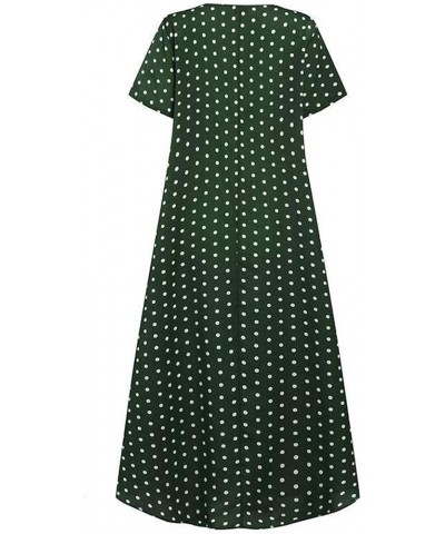 Women's Casual Loose Sundress Long Dress Plus Size Polka Dot Short Sleeve Crew Neck Long Dresses with Pockets Green $6.59 Dre...