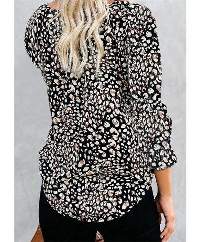 Womens Summer Cute Floral Ruffle Short Sleeve and Long Sleeve V Neck Casual Boho Loose Ladies Tops Shirts Blouses Y-black $11...