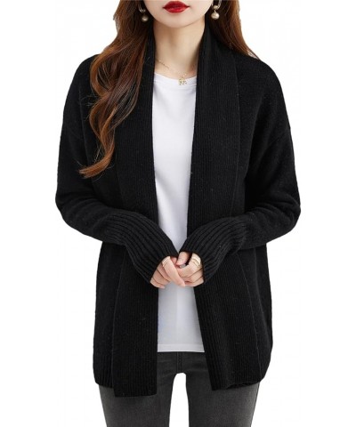 Women's Merino Wool Cardigans Sweater Vintage Warm Soft Long Sleeve Knitted Sweaters Black $47.25 Sweaters