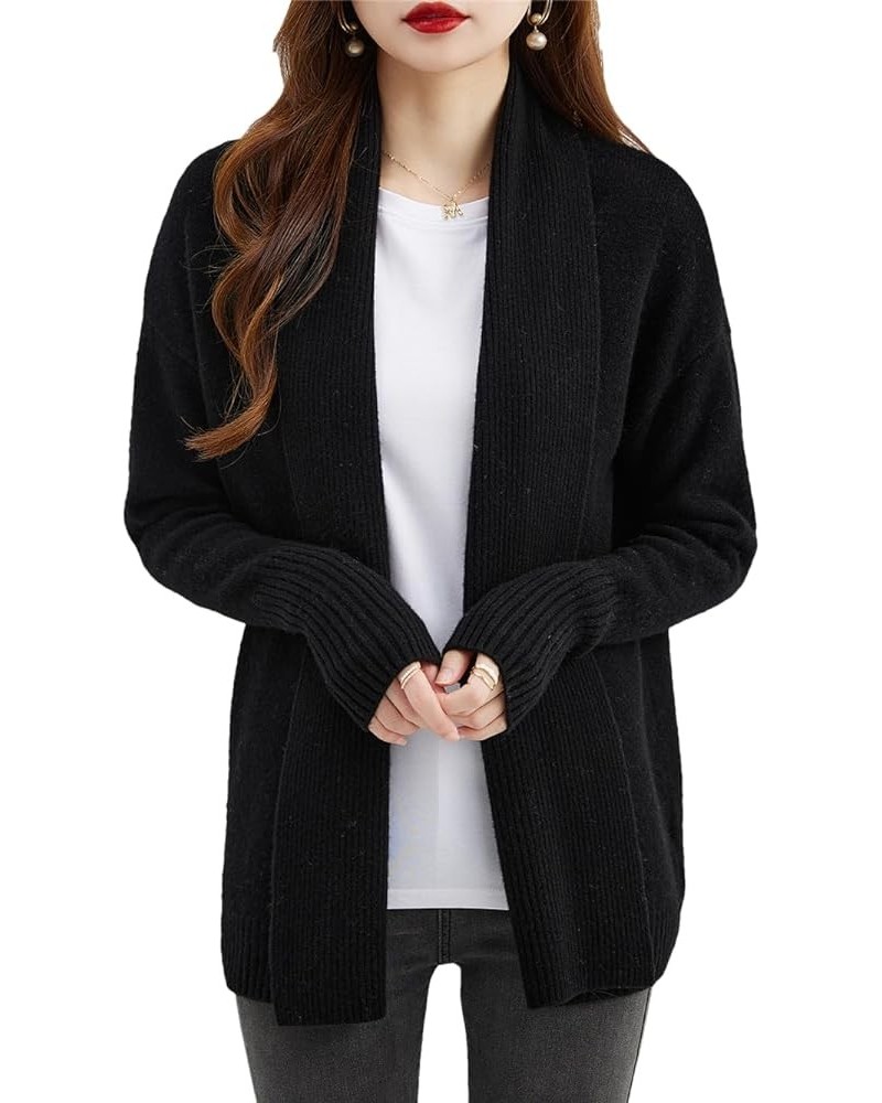 Women's Merino Wool Cardigans Sweater Vintage Warm Soft Long Sleeve Knitted Sweaters Black $47.25 Sweaters